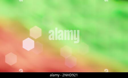 Glitzernde sechseckige rote und grüne Bokeh-Textur, glänzende schillernde, glitzernde Partikel, Luxus, Vermögenskonzept. Stockfoto