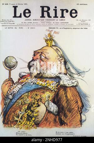 1901 , Frankreich . : Der König und Kaiser Edward VII ( 1841 - 1910 ) von England , Sohn von Königin Victoria ( 1819 - 1901 ) , aus einer französischen satyrischen Zeitung LE RIRE über Edwards Thronantritt . Kunstwerke von C. Léandre - REALI - ROYAL - nobili - nobiltà - Adel - RE - Inghilterra - Grand Bretagna - Großbritannien - BELLE EPOQUE - caricatura satirica - satira - Karikatur - Satyr - Portrait - ritratto - Disegna caricaturale - caricaturo - GBB- Archiviista Stockfoto