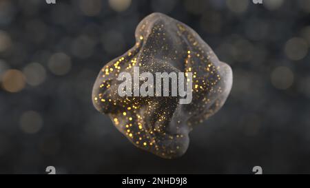 3D abstrakte, glatte, goldene, flüssige Form. Der Ball verwandelt sich mit Wellen, die im Wind winken. Stockfoto