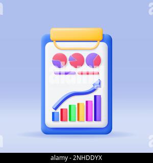 3D Zwischenablage, Papierbogen mit Kreisdiagramm Stock Vektor