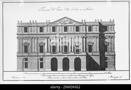 Der in Rekordzeit erbaute Projet des La SCALA Theaters in Mailand vom Architekten GIUSEPPE PIERMARINI ( Foligno 1734 - 1808 ) wurde am selben Ort vom Erzherzog von Mailand unter österreichischer Herrschaft erbaut und am 26 . februar niedergebrannt . 1776. Das La Scala wurde am 3. August 1778 eröffnet - TEATRO - OPERA LIRICA - MUSICA CLASSICA - KLASSISCH - MUSIK - ARCHITETTURA - ARCHITEKTUR - Progetto - NEOCLASSICO - NEOKLASSIZISTISCH - NEOCLASSICISMO - NEOKLASSIZISMUS - Theater --- Archivio GBB Stockfoto