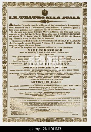 1841 : das Poster zur Eröffnung von GIUSEPPE VERDI Opera IL NABUCCO im ALLA SCALA Theater in Mailand - TEATRO - OPERA LIRICA - MUSICA CLASSICA - KLASSIK - MUSIK - Theater - Locandina - Plakatwerbung ---- Archivio GBB Stockfoto