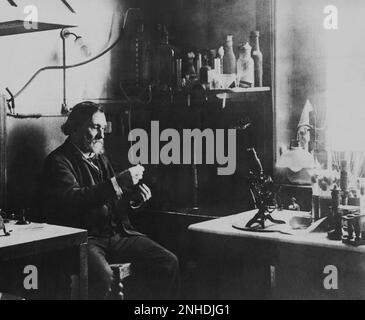 Ca. 1900 , Paris , Frankreich : die gefeierte russische Wissenschaftlerin , Schimikerin und Mikrobiologin ELIE METCHNIKOFF ( Ilya Mechnikov , 1845 - 1916 ) , Embryologe und Immunologe , Gründer der vergleichenden Pathologie, deren einflussreiche Phagozytentheorie eine Grundlage in natürlichen Selektionstheorien von Charles Darwin - SCIENZIATO - DARWINISMO - DARWINIST - DARWINISMUS - MICROBIOLOGIA - IMMUNOLOGIA - MIKROBIOLOGIE - IMMONOLOGY - Laboratorio Clinico --- Archivio GBB hatte Stockfoto