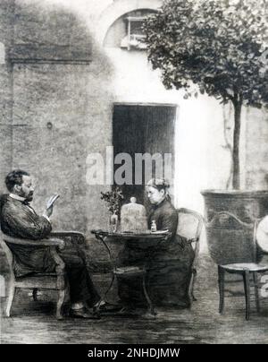 Ca. 1885 , Alès , Frankreich : der gefeierte französische Wissenschaftler , Schimiker und Mikrobiologe LOUIS PASTEUR ( Dole 1822 - Villeneuve-l'Etang 1895 ) mit seiner Frau Marie LAURENT Pasteur ( 1826 - 1910 ) - SCIENZIATO - ANTIRABBICA - PASTEURISIERUNG - VAKZINATION - PASTORIZAZIONE - VACCINAZIONE - fondatore della MICROBIOLOGIA - IMMUNOLOGIA - MIKROBIOLOGIE - IMMONOLOGY - Vacanze - Urlaub - Vacanza - vilgigio - profilviardo - Profilletto - Archio - Gotore Stockfoto