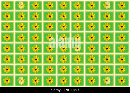 Futuristischer Garten, kreatives Design mit Blumen im Garten, aufgeteilt in Quadrate, Neonlicht Stockfoto