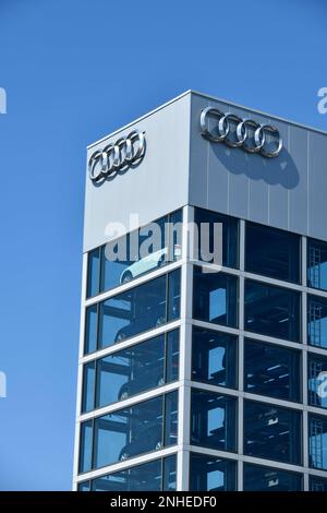 Car Tower, Audi Centre, Rudower Chaussee, Adlershof, Treptow-Koepenick, Berlin, Germany Stock Photo