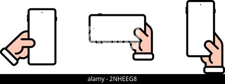 Symbolsatz einer Hand, die ein Smartphone mit leerem Bildschirm hält. vektordarstellung Stock Vektor