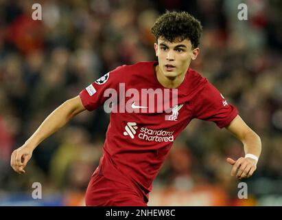 Liverpool, Großbritannien. 21. Februar 2023. Stefan Bajcetic aus Liverpool während des UEFA Champions League-Spiels in Anfield, Liverpool. Der Bildausdruck sollte lauten: Andrew Yates/Sportimage Credit: Sportimage/Alamy Live News Stockfoto