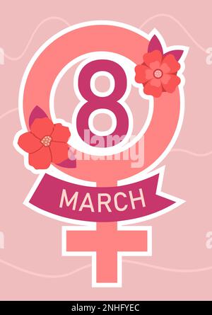 Postkarte Internationaler Frauentag 8. März Mit Venuszeichen Pink Vector Illustration In Flacher Ausführung Stock Vektor