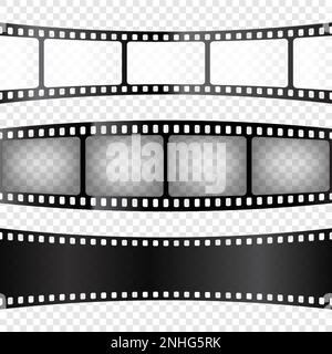 Kollektion mit gebogenen Filmstreifen. Alte Retro-Filmstreifen. Analoges Videoaufnahmematerial. Vektorgrafik Stock Vektor