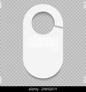 Modell eines leeren Türaufhängers oder Schrankteilers isoliert auf transparentem Hintergrund. Bitte nicht stören, leise, klopfen oder still halten. Anhänger für Kleiderladen oder Kleiderschrank. Vektordarstellung Stock Vektor