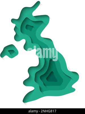 Großbritannien 3D Symbol im Papierschnitt. Kartendesign für Großbritannien. Landkarte aus Papierbanner ausgeschnitten. Stock Vektor