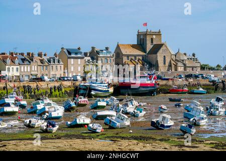 Fischhafen, Flut Barfleur Manche, Normandie, Frankreich Stockfoto
