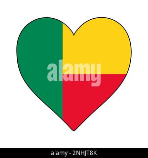 Benin Herzform Flagge. Ich Liebe Benin. Besuchen Sie Benin. Westafrika. Afrikanische Union. Grafische Konstruktion Von Vektordarstellungen. Stock Vektor