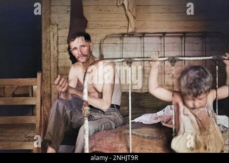 Bud Williams, Sharecropper, mit Sohn William, Hale County, Alabama, USA, Walker Evans, 1936 Stockfoto