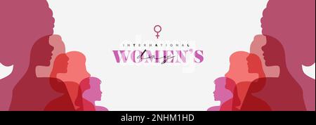 International Women's Day in den sozialen Medien, verschiedene Personen Profilsilhouetten in transparenten Pastellfarben auf isoliertem Hintergrund. Andere ethnien Stock Vektor