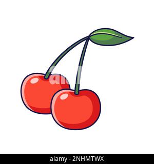 Süße Cherry-Illustration. Abbildung eines Vektorsymbols mit handgezeichneter Zeichentrickfigur. Kirschbeere im Kritzelstil. Isoliert auf weißem Hintergrund. Stock Vektor