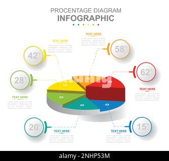 Infografik für Geschäftsvorlage. Modernes 3D-Tortendiagramm mit 6 Schritten. Konzeptpräsentation. Stock Vektor