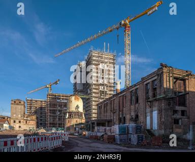 Umbau und Restaurierung eines alten Fabrikstandortes in Wohnungen Stockfoto