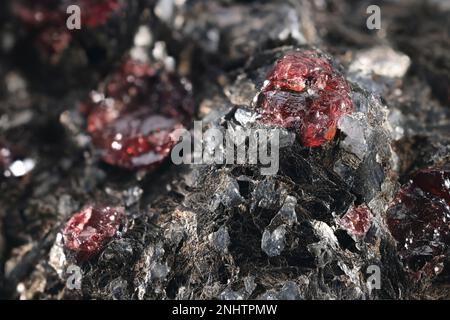 Granate vom Typ Almandine in Biotite Mica schist Stockfoto