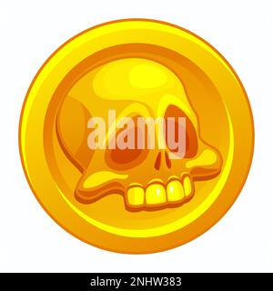 Piraten-Goldmünzen-Symbol mit menschlichem Schädel. Piraten-Dublone. Vektordarstellung Stock Vektor