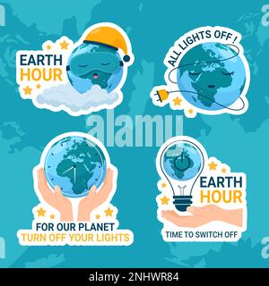 Happy Earth Hour National Day Label Flat Cartoon Handgezeichnete Vorlagen Hintergrunddarstellung Stock Vektor
