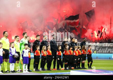 Mannschaftskollektion Frankfurt (Frankfurt), 21. FEBRUAR 2023 - Fußball / Fußball : UEFA Champions League Runde 16 1.-teiliges Spiel zwischen Eintracht Frankfurt 0-2 SSC Neapel im Frankfurter Stadion in Frankfurt. (Foto: Mutsu Kawamori/AFLO) Stockfoto