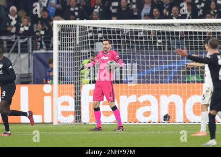 Frankfurt, Deutschland. 21. Februar 2023. Alex Meret (Neapel) Fußball : UEFA Champions League Runde des 16 1.-Beinspiels zwischen Eintracht Frankfurt 0-2 SSC Neapel im Frankfurter Stadion . Kredit: Mutsu Kawamori/AFLO/Alamy Live News Stockfoto