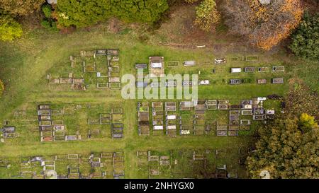 Luftfoto der Stadt Woodthorpe, ein Vorort im Südwesten der Stadt York, North Yorkshire, England, mit einer Luftaufnahme von A Stockfoto