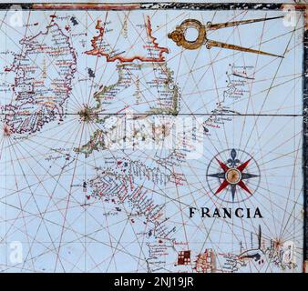 Joan Oliva / Atlas Náutico del Mediterráneo, 1592. Museu Marítim de Barcelona. VERFASSERIN: JOAN OLIVA (S. XVI). Stockfoto