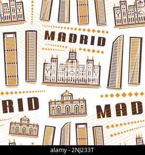 Vector Madrid Seamless Pattern, Hintergrund mit Illustration der berühmten europäischen stadtlandschaft madrids auf weißem Hintergrund für Geschenkpapier, Dekor Stock Vektor