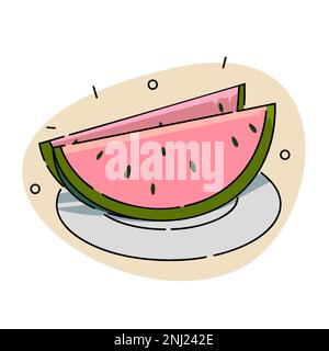 Zwei Scheiben Wassermelone, die sehr erfrischend ist, besonders im Sommer, wenn es um flache Vektorbilder geht. Stock Vektor