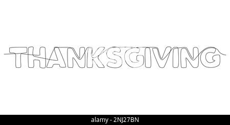 Eine Zeile Thanksgiving-Wort. Vektorkonzept zur Darstellung dünner Linien. Kontur Zeichnen kreativer Ideen. Stock Vektor