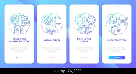 Disaster Recovery nähert sich dem blauen Gradient des Onboarding der mobilen App Stock Vektor