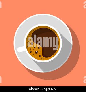 Braune Kaffeetasse Auf Teller – Darstellung Des Vektors „Shadow Style“ Stock Vektor