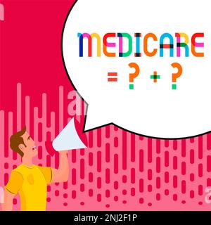 Handgeschriebenes Schild Medicare. Wort geschrieben über eine Politik der Bundesregierung, die Krankenversicherung bietet Stockfoto