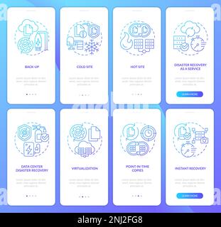 Disaster Recovery Blue Gradient Onboarding Mobile App Screen Set Stock Vektor