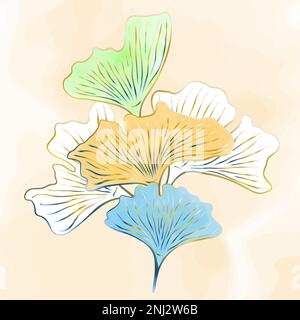 Vintage Wandkunst Aquarell-Imitation mit Ginkgo-Biloba-goldenen Blättern. In dezenten Farben gehaltene handgemalte Einrichtung. Vektordarstellung. Stock Vektor