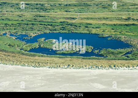 Blick von einem Flugzeug auf die holländische Insel Ameland Stockfoto