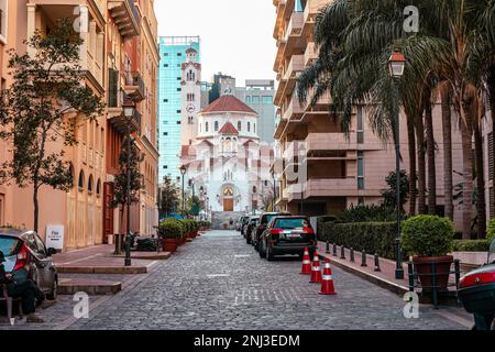 Historische Altstadt von Beirut in der Nähe von St. Elias und der katholischen Kathedrale Saint Gregory. Beirut, Libanon. Stockfoto