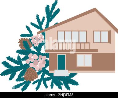 Haus dekoriert mit Weihnachts-Arrangement. Stock Vektor