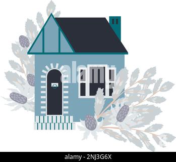 Haus dekoriert mit Weihnachts-Arrangement. Stock Vektor