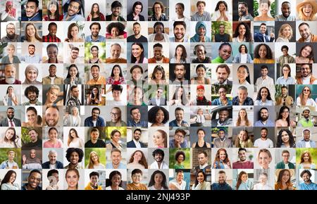 Sammlung von Nahaufnahmen glücklicher multiethnischer Menschen Stockfoto