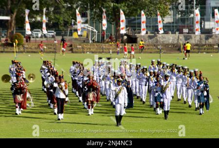 Colombo, Westprovinz, Sri Lanka. 18. Februar 2023. Mastercard, ein weltweit führender Anbieter von Zahlungsinnovationen und -Technologien, und das zweitgrößte Unternehmen der Welt, brachte den Webb Ellis Cup zum ersten Mal nach Sri Lanka und wird ab dem 18-23. Februar öffentlich zugänglich sein. (Kreditbild: © Angelo Samarawickrema/Pacific Press via ZUMA Press Wire) NUR REDAKTIONELLE VERWENDUNG! Nicht für den kommerziellen GEBRAUCH! Stockfoto