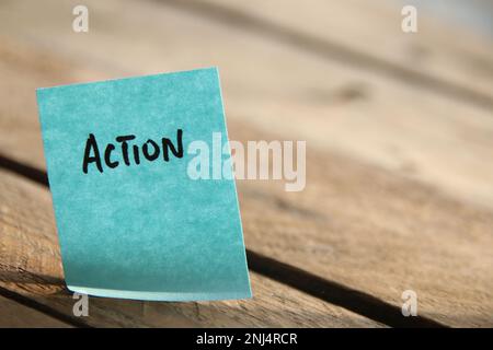 Aktionsplan Strategie Vision Planungs- Richtungskonzept. Die Inschrift auf dem blauen Schild. Stockfoto