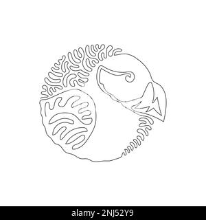 Durchgehende einzeilige Zeichnung wunderschöner Papageientaucher abstrakter Kunst im Kreis. Einzeilige bearbeitbare Vektordarstellung von stumpfen Vögeln mit kurzen Flügeln Stock Vektor