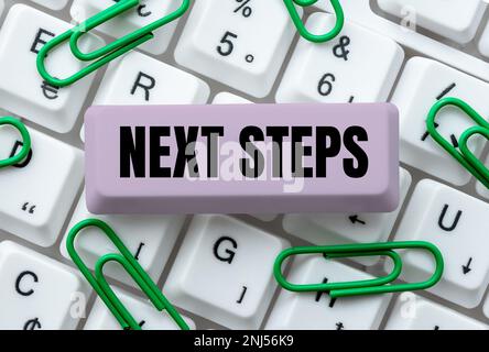 Text mit Inspiration Nächste Schritte. Wort für Zahl des Prozesses, der nach der aktuellen Planung erstellt wird Stockfoto