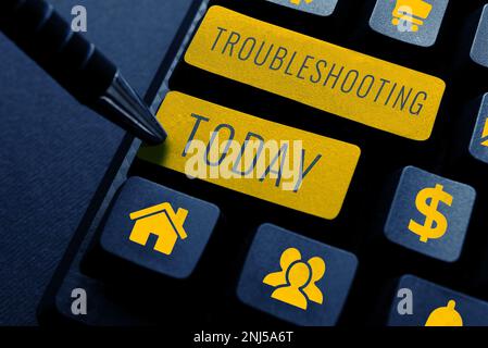 Textzeichen für Fehlerbehebung. Geschäftsüberblick eine Untersuchung oder Behandlung der Probleme ist aufgetreten Stockfoto