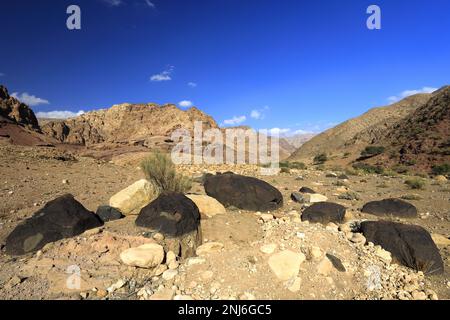 Blick durch das Dana Biosphärenreservat, Wadi Dana, Süd-Zentrum Jordanien, Naher Osten. Jordaniens größtes Naturschutzgebiet Stockfoto