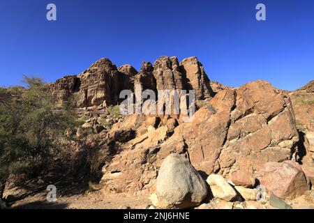 Blick durch das Dana Biosphärenreservat, Wadi Dana, Süd-Zentrum Jordanien, Naher Osten. Jordaniens größtes Naturschutzgebiet Stockfoto